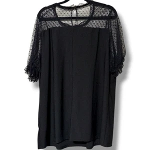 CURE Mujer Talla Grande 3XL Negro Sólido Sweetheart Malla Punteada Cuello y Mangas - Imagen 1 de 13
