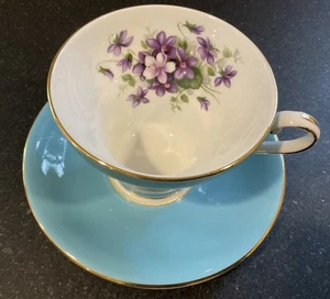 VNTG AYNSLEY BONE CHINA TAZZA DA TÈ E PIATTINO VIOLETTE SELVATICHE #2974 - Foto 1 di 8