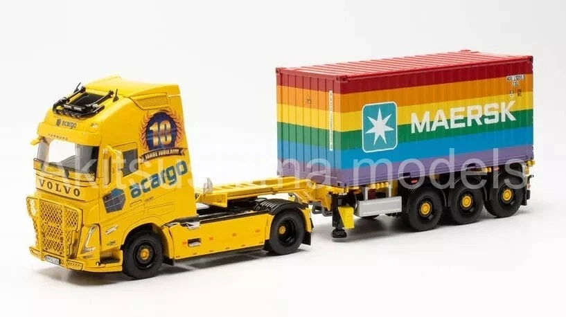 herpa 071697 1/50 Volvo FH Gl. XL 2020 Container Semi-Trailer 10 Jahre Acargo