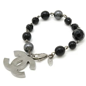 CHANEL Coco Mark Bracelet, Faux Pearl Beads, Metal, Black, Grey, S... GZl1910t - Picture 1 of 5