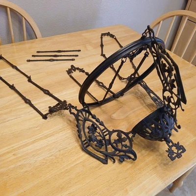 Vintage Wrought Iron Hanging Candle Chandelier Gothic Medieval Revival Decor - Image 1 of 4