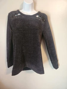 Women's Knox Rose Crew Neck Shirt Size XS Lace Peep Shoulder Gray Sweater - Picture 1 of 7