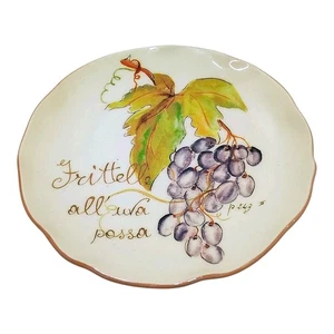 CRATE & BARREL Verona Fruit Plate 9" Fluted GRAPES Italy Salad Lunch Ceramic  - Picture 1 of 9
