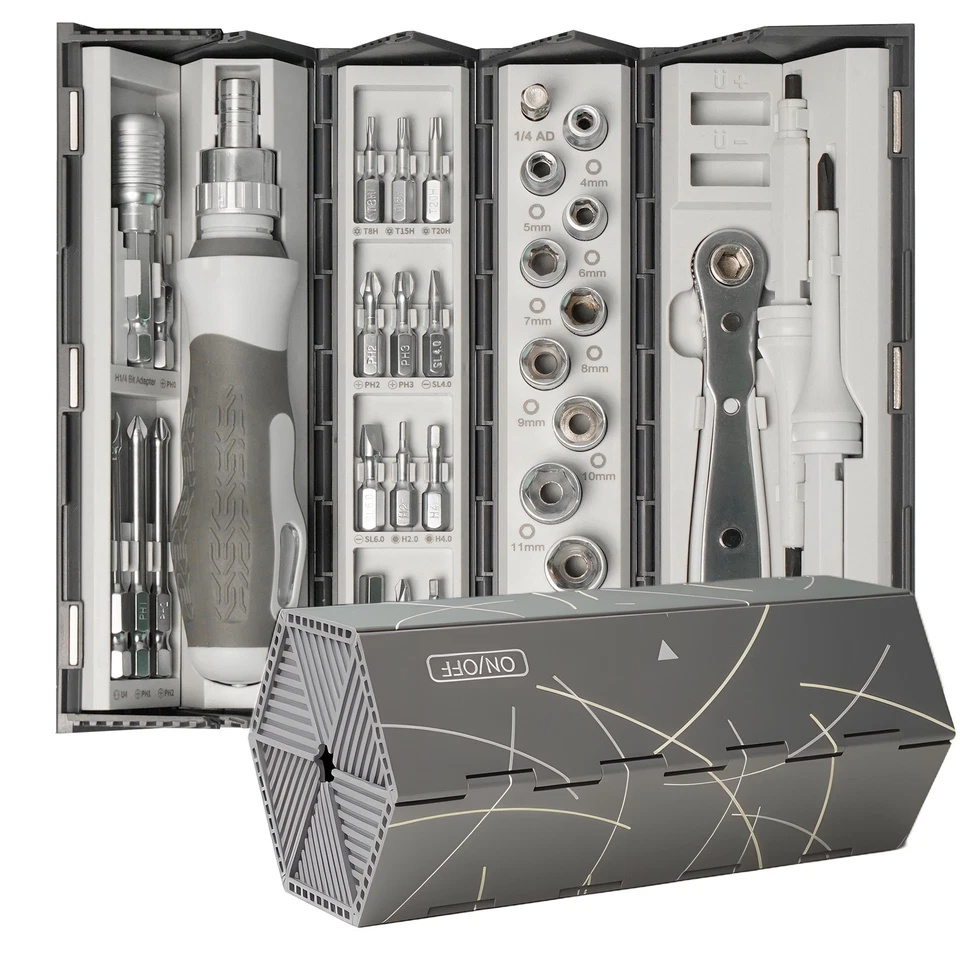 ANXTECH 33-in-1 Ratchet Screwdriver Set with S2 Bits Socket Wrench Repair Tool Kit