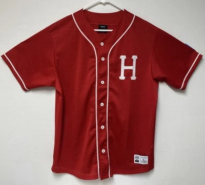 Jersey HUF con botones rojo bordado logotipo H para hombre manga corta talla grande Foto 1 de 4