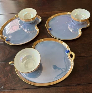 6 Stk. Vintage Noritake Lunch Snack Teller & Teetassen blau rosegold Rand Rarität - Bild 1 von 16