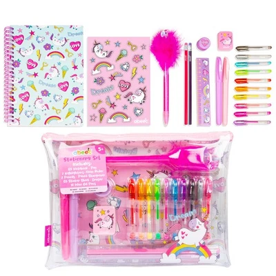 Unicorn Stationery Set Girls – A5 Notebook, Pencil Case, Gel Pens, Fluffy Pen - Image 1 of 4