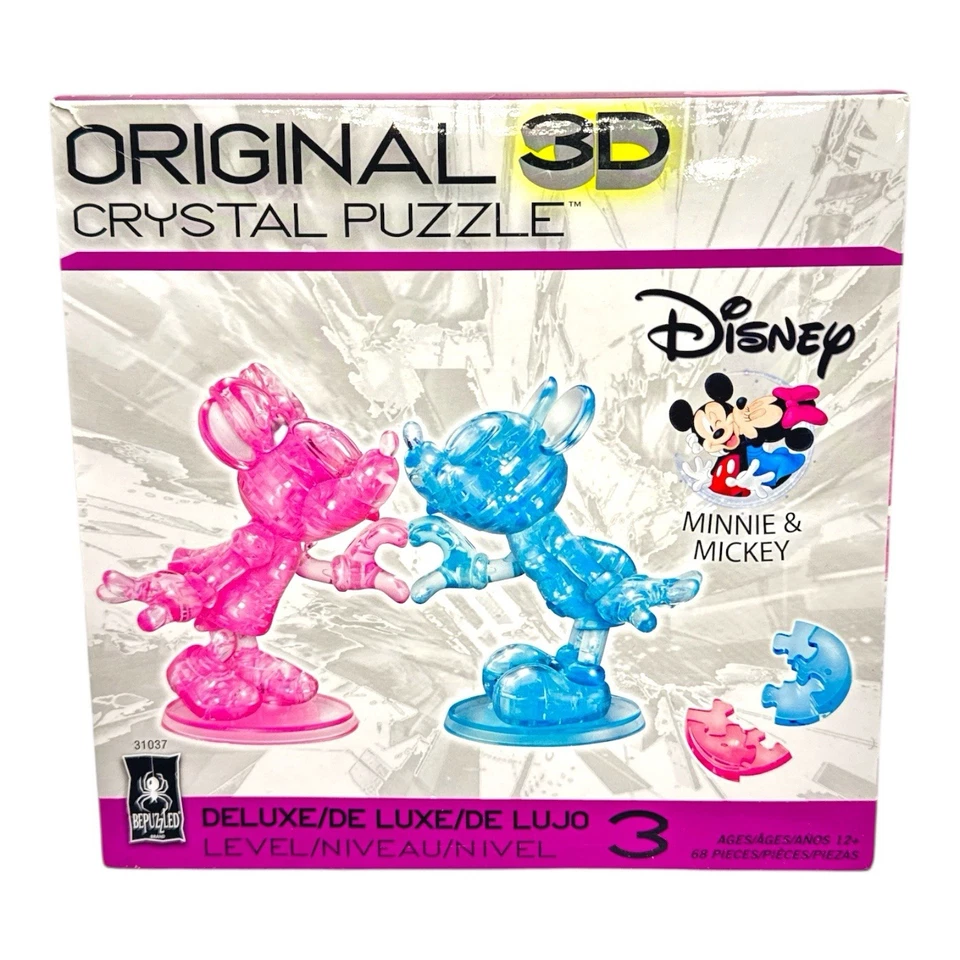 New Disney 3D Crystal Puzzle Minnie & Mickey Deluxe Level 3 68 Pieces Complete - Image 1 of 4