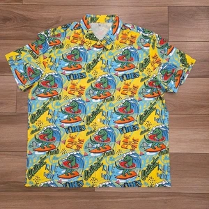 Herrenhemd Markenlos Gelb Blau Dinosaurier Surfen Freizeit Button Down XXL - Bild 1 von 5