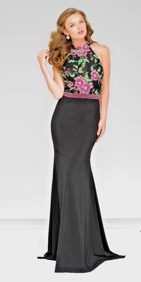  Vestido Largo Jovani Negro Bordado Estrás Sirena Talla 6 $565 *147  Foto 1 de 3