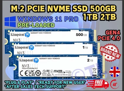KINGSTON 500GB 1TB 2TB NV3 M.2 PCIe 4.0 NVMe 2280 SSD *WINDOWS 11 + OFFICE* NEW - Image 1 of 4