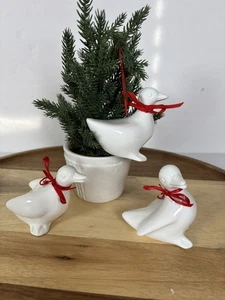 Dept 56 White Goose Christmas Ornaments Set Of 3 Geese Red Ribbon 3” - Picture 1 of 12