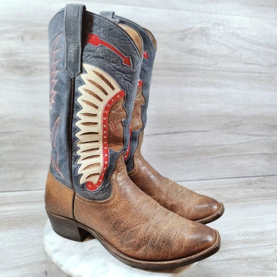 Botas de Vaquero Ríos of Mercedes Chief Hombres 10 Marrón Azul Nativo Americano Kemo Sabe Foto 1 de 4