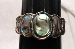 925 Sterling Silver Genuine Abalone Five Oval Ring Size 7.5. Beautiful/Unique - Picture 1 of 8