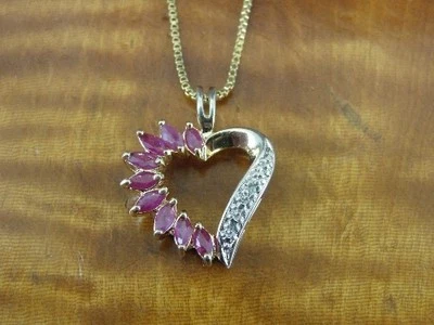 Ruby Stones Heart Gold Vermeil over Sterling Silver 925 Pendant Necklace - Image 1 of 2