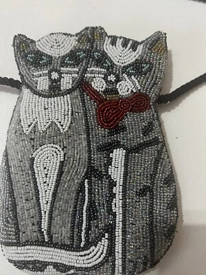 Vintage Beaded CAT Kitten Purse/Evening Bag Novelty Bow Tie - Image 1 of 4