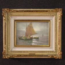Seascape signed Remo Testa oil painting boat artwork art 20th century