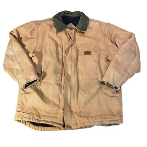 VTG Dickies Jacket Mens Large Brown Barn Canvas Coat Zip Up Workwear Distressed - Picture 1 of 10