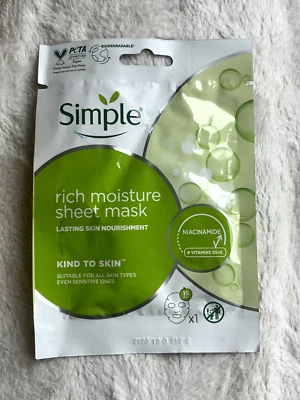 Simple Rich Moisture Sheet Mask Brand new Self Care Kind to Skin Face Mask 2024~ - Image 1 of 4