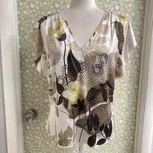 White House Black Market Gr. XS braun Blumen Blatt seidig Top Bluse Shirt - Bild 1 von 7