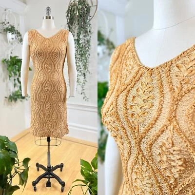 Vestido suéter vintage años 50 Soutache cinta tejido beige tostado vestido de cóctel Foto 1 de 4