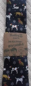 BOYS' WEMBLEY CHRISTMAS DOGS TIE - NAVY - WASHABLE - NEW WITH TAG - Picture 1 of 4