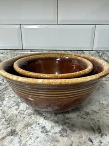 Vintage Rumpf braun Tropf Ringgeschirr klein & mittel Rührschüssel Keramik 6” & 8” - Bild 1 von 8