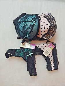 HERS BY HERMAN 2pcs Set w/Padded U/W Bra Sz 34C Panties Medium- Pink Polka dots - Picture 1 of 4
