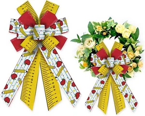 Large Back to School Wreath Bows Linen Kindergarten Bow Ruler Pencil Ribbon... - Picture 1 of 2