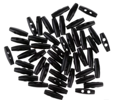 4 X Polished 2 Hole Black Varnished Wooden Toggle Buttons 28.5mm - Image 1 of 4