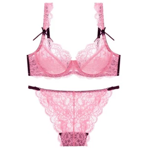 Women Bras Set Unlined Lace Sheer Brassiere Sexy Lingerie Breathable Panties Set - Picture 1 of 20