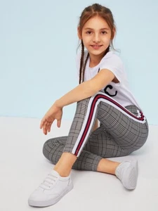 SHEIN Girls Contrast Tape Side Glen Leggings, 8Y - Picture 1 of 3