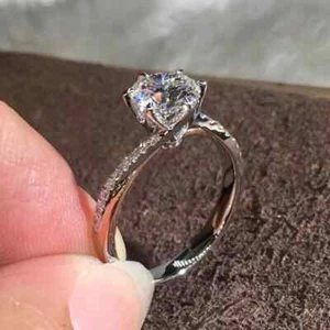 Halo Engagement Ring 14K White Gold Plated 2Ct Round Cut Lab Created Diamond - Picture 1 of 11