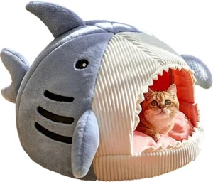 Large size Shark Pet Bed Small Dog Cat Cozy Calming Washable Tent Hideout Hut - Picture 1 of 2