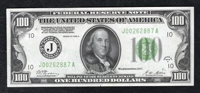 FR. 2151-J 1928-A $100 FRN FEDERAL RESERVE NOTE KANSAS CITY, MO GEM UNCIRCULATED - Image 1 of 2