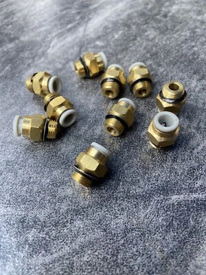 Lot of 10-Brass Pneumatic Push-In Fitting Quick Connector 1/4” Tube NEW. - Image 1 of 4