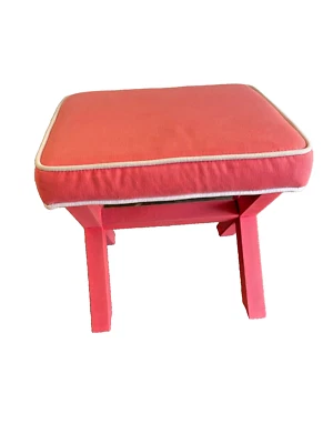Upholstered X Bench Coral Pink White Trim Padded Seat - Image 1 of 4