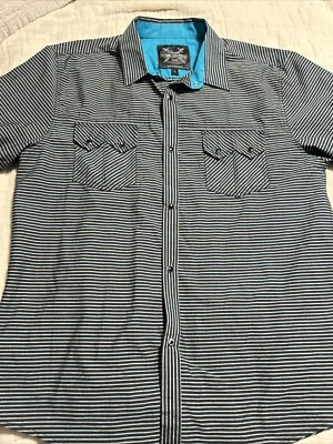 Drill NYC Men’s Pearl Snap L/S Shirt Size Large Gray/Green Striped - Image 1 of 4