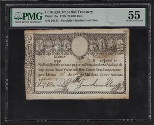 PORTUGAL 20.000 REIS 1799 PICK-15 PMG 55 RARE - Picture 1 of 2