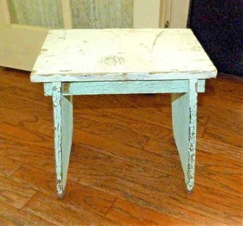 Vintage Wood Shabby Step Stool Chippy Primitive Rustic Lt Green White Weathered Cover
