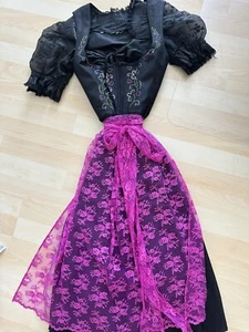 Damen Dirndl Loden Frey Schwarz Pink Mit Art Petticoat U. Bluse Schwarz - Bild 1 von 9