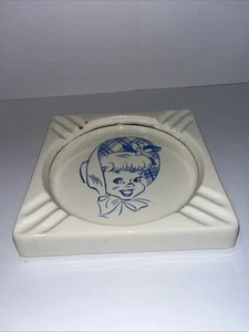 Vintage Salem "Blue Bonnet Sue" Advertising Porcelain Ashtray 23k Gold Accent - Picture 1 of 5