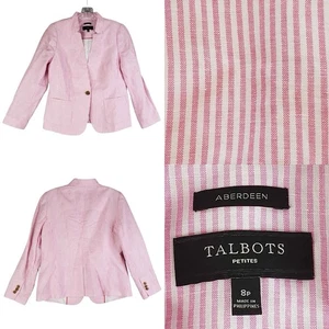 Blazer Talbots Aberdeen Mujer Talla 8 Pequeño Rosa Blanco Rayas Chaqueta Lino - Imagen 1 de 10