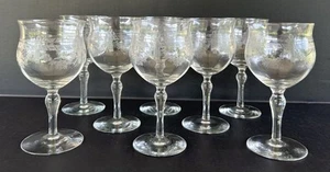 Bryce Glas 304-4 geätzte Wasserkelche 6 3/8" Schleifen Swags 8er Set Antik um 1924 - Bild 1 von 11