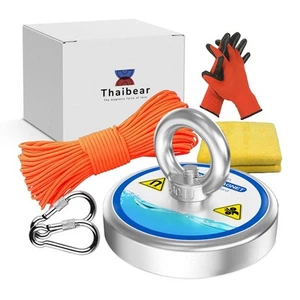 Magnet Fishing Kit - 700 lbs Single Sided Neodymium Magnet with Rope, Carabin... - Picture 1 of 8