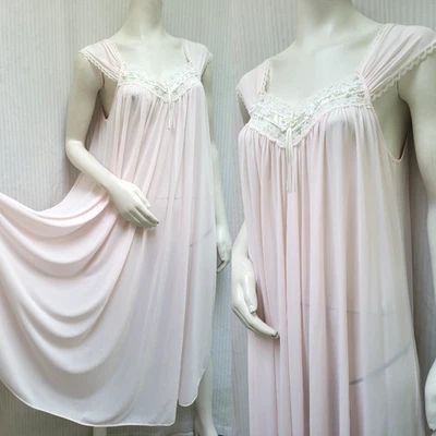 VTG MISS ELAINE Classics Pink Nightgown Full Sweep Silky Soft Nylon  - Size M - Image 1 of 4