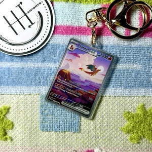 Pokemon 151 Full Art Charizard Acrylic Keychain Card Ball Clasp Fan Art Pokémon - Picture 1 of 2