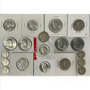 LOT OF US SILVER COINS 90% Mercury, Barber, Washington, Standing, Franklin $4.85 - Picture 1 of 2