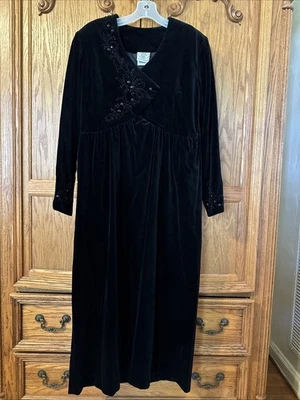 Laura Ashley Black Velvet Victorian Dress Size 12 Beaded POCKETS! - Image 1 of 4