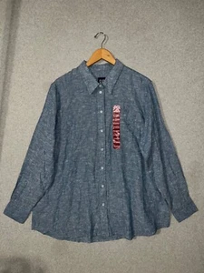 NEW GAP Button Up Linen Blend Tunic Shirt Long Sleeve Blue Size XL - Picture 1 of 12